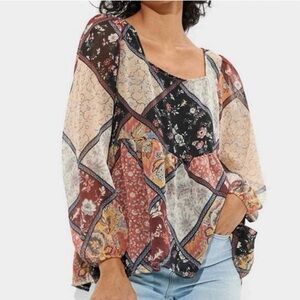 American Eagle Patchwork Chiffon Top